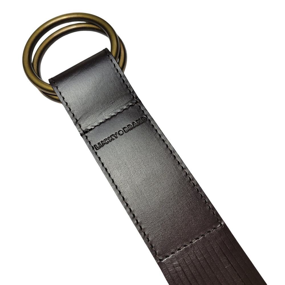 Lucky Brand Brown Leather Belt Strip Cut Double Ring Boho Wide Women's BUW1028